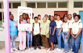 CARICOM Secretary General, Dr. Carla Barnett (center front row) with young people from the Caribbean (CARICOM Secretariat photo)
