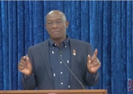 Prime Minister Dr. Keith Rowley speaking at news conference on Friday (CCMC Photo)