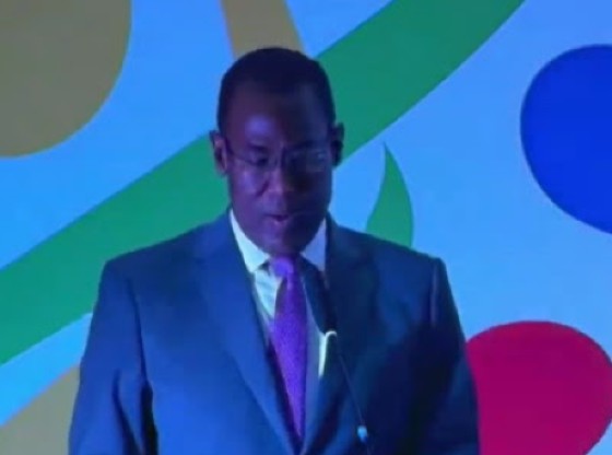 Deputy managing director of the International Monetary Fund (IMF), Dr. Nigel Clarke, delivering the 25th William G. Demas Memorial Lecture in Brazil on Tuesday night (CMC Photo)
