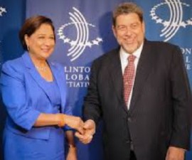 Prime Ministers Kamla Persad Bissessar and Dr. Ralph Gonsalves (File Photo)