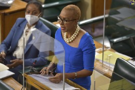 Education Minister Fayval Williams in the House of Representatives on January 11th. (JIS photo)