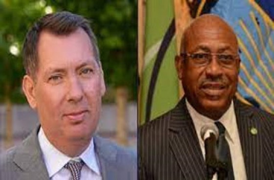 Dominica’s Ambassador to CARICOM, Felix Gregoire (Right) and  Ambassador Jayme White, the Deputy US Trade Representative, (CMC File Photo)