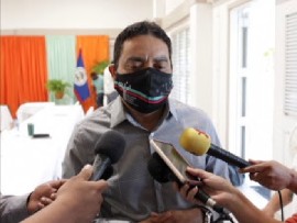Education Minister Francos Fonseca speaking to reporters