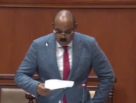 Prime Minister Gaston Browne informing Parliament about snap election (CMC Photo)