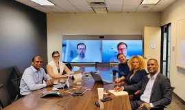 Grenada Tourism Authority Meets With Air Canada: From L to R: Sebastian Domanski, Revenue Management, Air Canada, Audrey Tanguay Beaudette, Manager- Sales & Tourism Partnerships, Rui Freire, Christopher Kanatselis, Revenue Management and Corporate Sales, Air Canada, Mazin Elbushra, Manager, Network Planning - North America, Air Canada Petra Roach, CEO, Grenada Tourism Authority, Sekou Stroude, Director of Sales, Canada