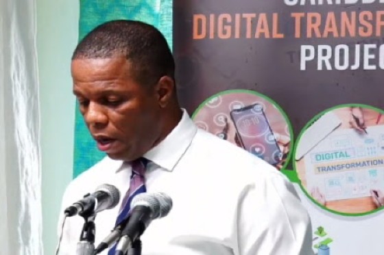 Digital Economy Minister, Fidel Grant, speaking at launch of the project (CMC Photo)