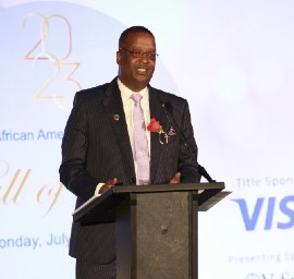 New Inductee to the African American Credit Union Hall of Fame, Mr. Gary Officer, delivers an address at the organization’s Hall of Fame Induction award Ceremony, held at the Atlanta Evergreen Lakeside Resort in Stone Mountain, on Monday the 17th of July 2023.