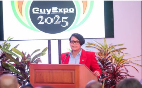 Minister of Tourism, Industry and Commerce Susan Rodrigues addressing the launch of GuyExpo 2025.