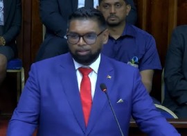 Guyana President Dr. Irfaan Ali addressing the joint sitting of Parliament in St. Lucia on Wednesday. (CMC Photo)