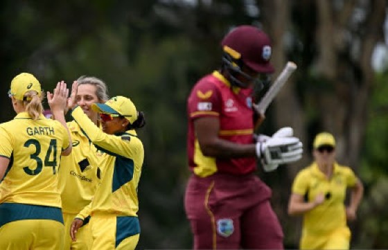 Chinelle Henry walks off after being dismissed cheaply in the first ODI against Australia.