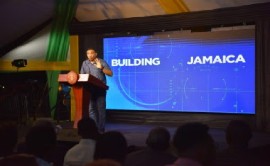 Prime Minister Andrew Holness addressing the town hall (JIS (Photo)