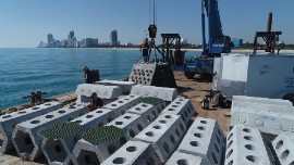 The 18-foot-long structures, including fascinating honeycomb-shaped tubes, are part of an effort by University of Miami researchers and scientists to help restore damaged coral reefs and protect coastal environments. (Photo by Jose Ocejo)