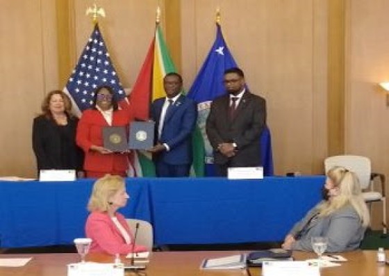 President Irfaan Ali (Right) looks on as Foreign Minister Hugh