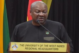 President of Ghana John Dramani Mahama addressing the “Special High-Level Reparation Dialogue” at the Mona campus of the University of the West Indies (UWI) (CMC Photo)