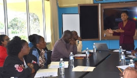 Staff members at a recent compassionate care training being conducted by Director of Human Resource Management and Industrial Relations at the SRHA, Mrs. Nicolette Thomas Edwards.