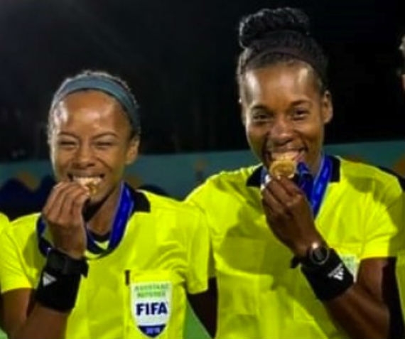 Jamaican assistant referees Stephanie Yee-Sing, left, and Princess Brown
