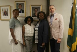 Philip Rose, JTB’s Regional Director, Northeast USA (right) and Marcia Sinclair, JTB’s District Sales Manager, Northeast USA (2nd right) pose with Jamaica Travel Specialist Kim Morrison, Unique Weddings & Tours and Movia Howell, Busines Development Manager, Vacation Express       
