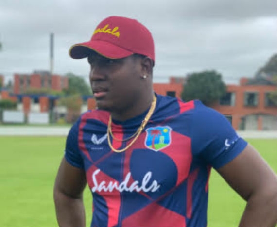 West Indies all-rounder Rovman Powell listens intently during training on the current tour of New Zealand.