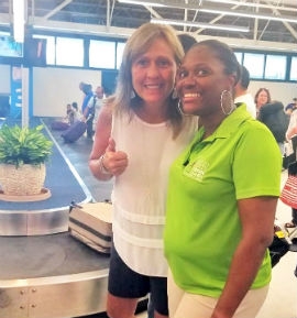 Winnika Phillip-De Gout, the Department of Tourism's Lead Greeter on St. Thomas, was among several tourism representatives welcoming guests to the Territory today.