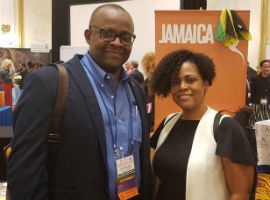  (L-R): Director of Tourism, Donovan White and Deputy Director of Tourism-Marketing, Camile Glenister met with media representatives at the Caribbean Media Marketplace.