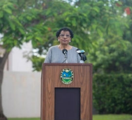 Commissioner Jordan greets the audience at the dedication ceremony.  (Photos by Godfrey Mead / Miami-Dade County)