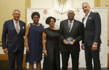 Above (L-R): Deputy Director of Tourism-Sales, Donnie Dawson; Jennifer Griffith, Permanent Secretary in the Ministry of Tourism; Deputy Director of Tourism-Marketing, Camile Glenister; Kevin Williams recipient of award for Best Feature by a Diasporan Journalist, and Regional Director of Tourism for the Northeast US region, Philip Rose.