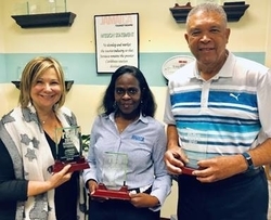 (L-R): Laurel Herman, President and Editorial Director at Worth International Media Group presents three Recommend Readers’ Choice Awards to Karlene Shakes, National Sales Manager and Donnie Dawson, Deputy Director of Sales-USA, Jamaica Tourist Board.