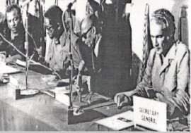 Barbados Prime Minister Errol Barrow, Guyana President Forbes Burnham, Trinidad and Tobago’s Prime Minister Dr. Eric Williams and Jamaica’s Prime Minister Michael Manley, signing the original CARICOM treaty in Chaguaramas in Trinidad on July 3, 1973 (Photo courtesy CARICOM Secretariat)