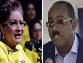 Prime Ministers Kamla Persad-Bissessar and Gaston Browne (File Photo)