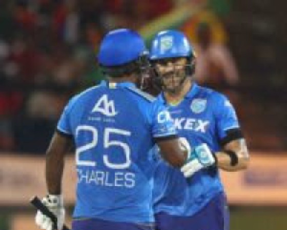 Faf du Plessis and Johnson Charles of St Lucia Kings during the Men’s 2024 Republic Bank Caribbean Premier League Qualifier at Providence Stadium. CPL T20