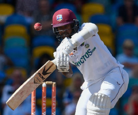 Captain Kraigg Brathwaite bats on Sunday during his game-saving half-century against England. (Photo courtesy CWI Media)