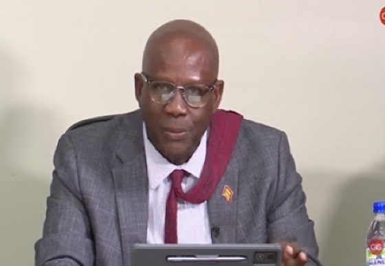 the Economic Development, Planning, Agriculture and Lands, Forestry, Blue Economy, Marine Resources and Cooperatives Minister, Lennox Andrews, speaking at news conference on Wednesday (CMC Photo)