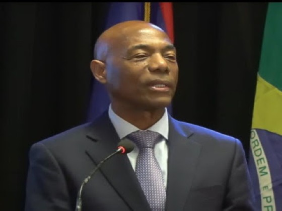 CDB President, Dr. Hyginus “Gene” Leon, addressing the opening of the 53rd CDB Board of Governors meeting (CMC Photo)