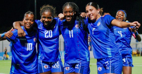 Haiti Under-17 Women celebrate one of their goals against Saint Lucia.