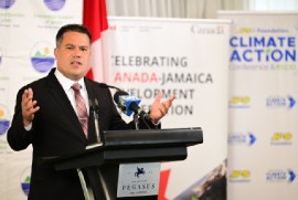 Water, Environment and Climate Change Minister, Matthew Samuda, addressing the launch of the project (JIS Photo)