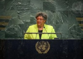 Barbados Prime Minister Mia Mottley addressing United Nations General Assembly on Friday.