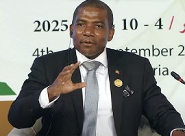 St. Kitts and Nevis Prime Minister Dr. Terrane Drew speaking at the Intra-African Trade Fair (IATF2025) in Algeria (CMC Photo)