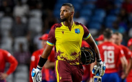 Nicholas Pooran trudges off after being dismissed in the fourth T20 International on Tuesday.