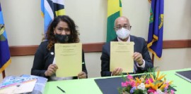 CARPHA’s Dr. Lisa Indar. and OECS Director General, Dr. Didacus Jules (OECS Photo)