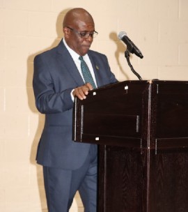 St. Vincent and the Grenadines Consul General to the United States Roland “Patel” Matthews addressing the town hall meeting. (Photo: Nelson King)