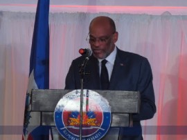 Prime Minister Dr. Ariel Henry speaking o diplomats, private sector officials and the media (CMC Photo)