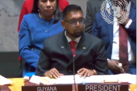 President Irfaan Ali addressing United Nations Security Council open debate on climate change (CMC Photo)