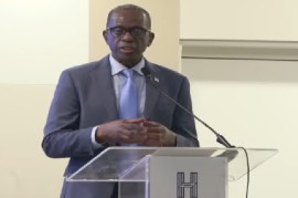 Prime Minister Phillip J Pierre addressing the weekend second World Congress on Racial and Ethnic Health Disparities in St. Lucia (CMC Photo).