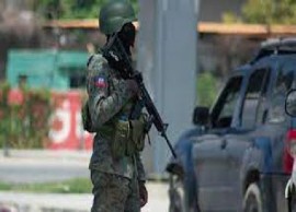 Soldier on guard in the Haitian capittal, Port au Prince