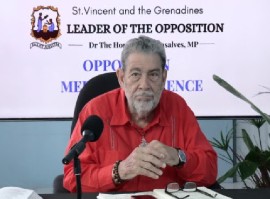 Opposition Leader Dr. Ralph Gonsalves speaking at news conference on Monday (CMC Photo)