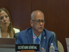 OAS Secretary General, Albert Ramdin addressing the OAS Permanent Council on a roadmap for Haiti’s future development (CMC Photo)