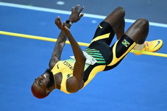 Jamaica’s Raymond Richards clears the bar in the men’s high jump final during the World Athletics Indoor Championships.