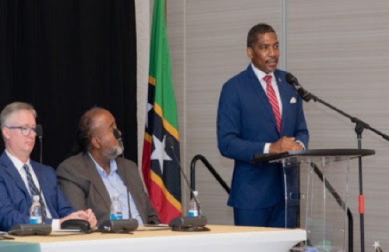 Prime Minister Dr. Terrance Drew addressing the launch of the Regional Economical Agri-Insurance Programme (REAP)