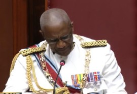 Governor General, Sir Rodney Charles delivering the traditional Throne speech at the start of a new Parliamentary session (CMC Photo)