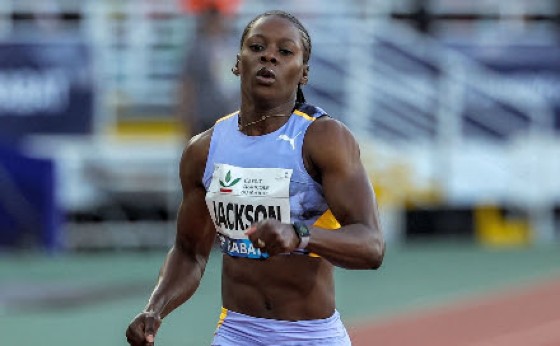 Jamaican Shericka Jackson runs at the Rabat Grand Prix.